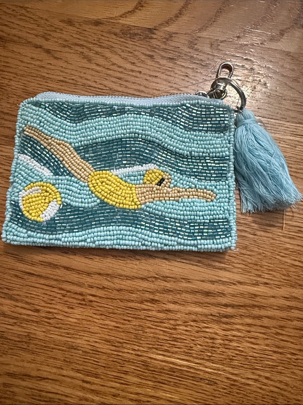 Sol and Mer Beaded Swimmer Coin Purse with Tassel - Light Blue & Yellow NWOT